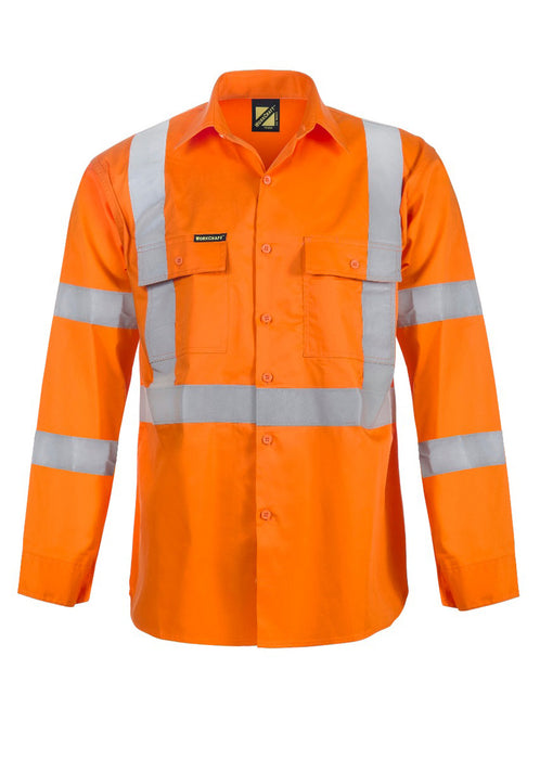 WORKCRAFT HiVis X Pattern NSW Rail LS Taped Shirt - ORANGE/NAVY