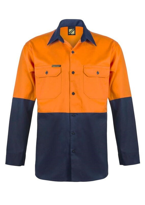 WORKCRAFT Hi-Vis Long Sleeve Cotton Drill Shirt