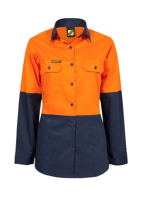 WORKCRAFT Ladies Hi-Vis Lightweight Vented Long Sleeve Shirt