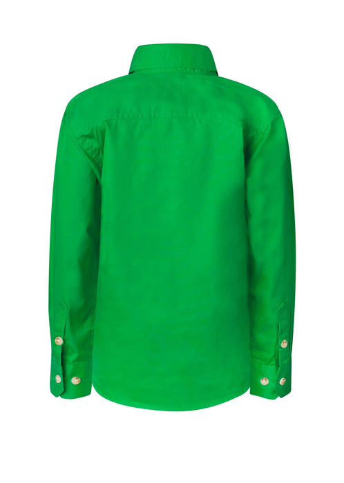 WORKCRAFT Kids Half Placket LS Shirt - GREEN