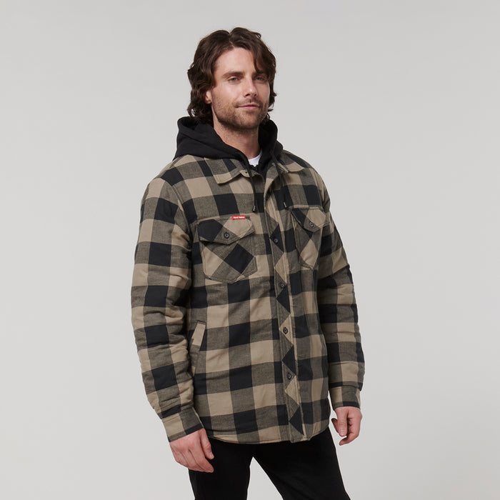 HARD YAKKA Quilted Flannel Hooded Shacket