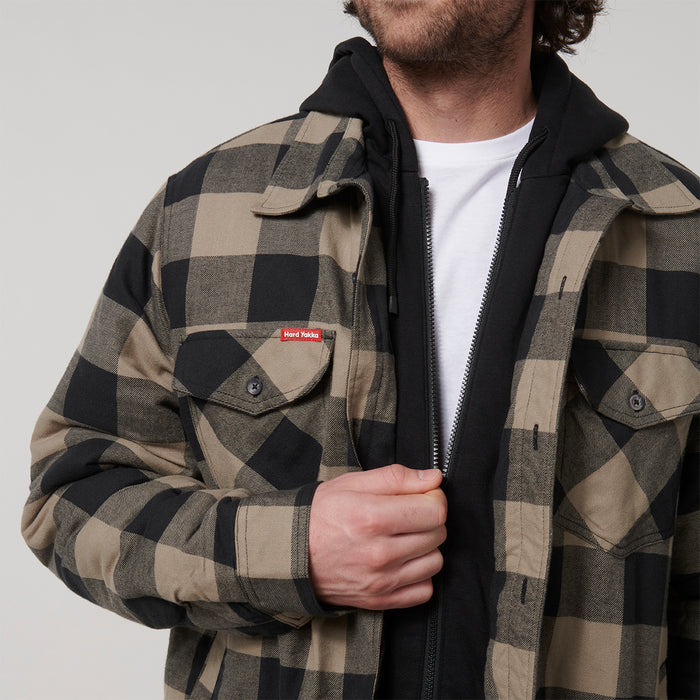 HARD YAKKA Quilted Flannel Hooded Shacket