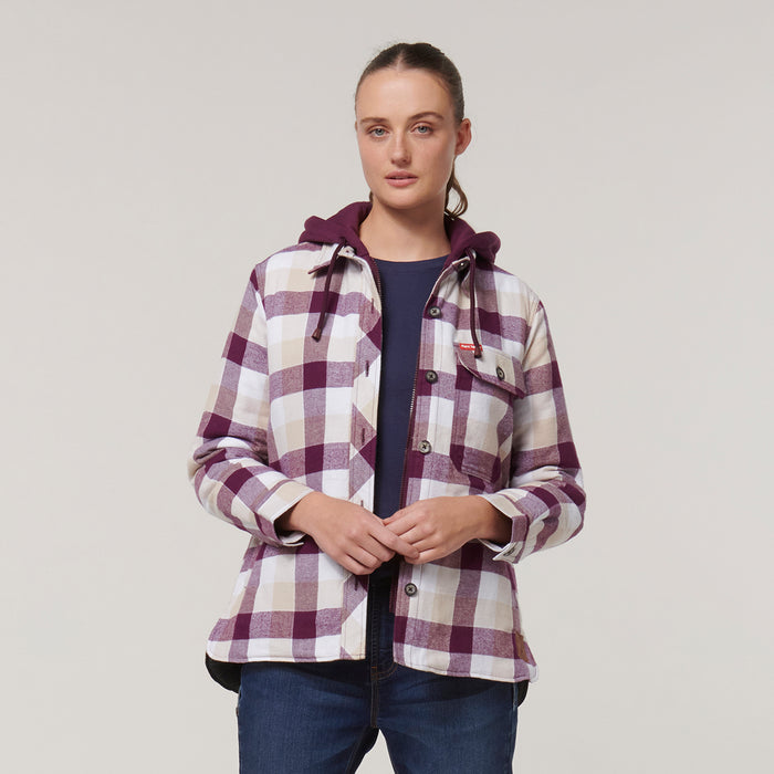 HARD YAKKA Women's Quilted Flannel Hooded Shacket