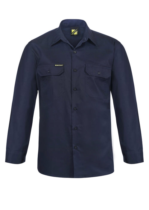 WORKCRAFT Lightweight Vented Cotton Long Sleeve Shirt - NAVY
