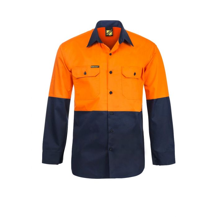 WORKCRAFT Lightweight Vented Long Sleeve Shirt - ORANGE/NAVY