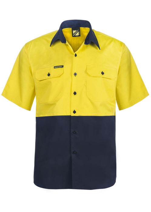 WORKCRAFT Lightweight Vented Short Sleeve Shirt - YELLOW/NAVY