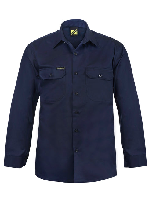 WORKCRAFT Cotton Drill Long Sleeve Shirt - NAVY