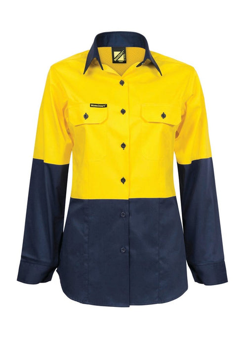 WORKCRAFT Ladies Hi-Vis Lightweight Vented Long Sleeve Shirt