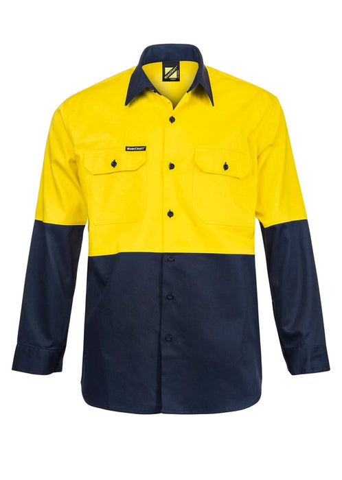 WORKCRAFT Hi-Vis Long Sleeve Cotton Drill Shirt