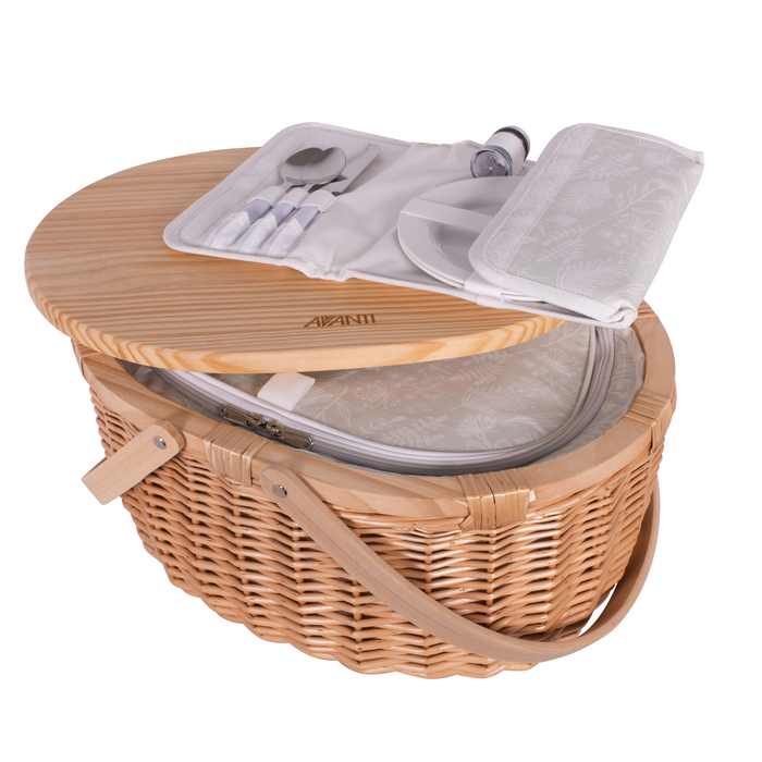 AVANTI 2 Person Pinewood Top Insulated Picnic Basket