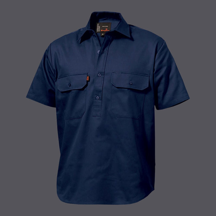 KING GEE Closed Front Drill Short Sleeve Shirt