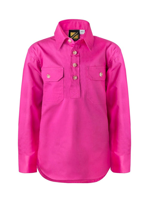 WORKCRAFT Kids Half Placket Long Sleeve Shirt