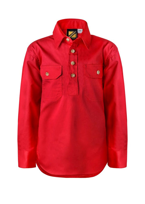 WORKCRAFT Kids Half Placket Long Sleeve Shirt