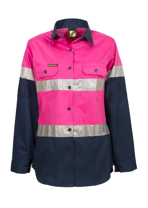 WORKCRAFT Ladies Hi-Vis Lightweight Vented Taped LS Shirt
