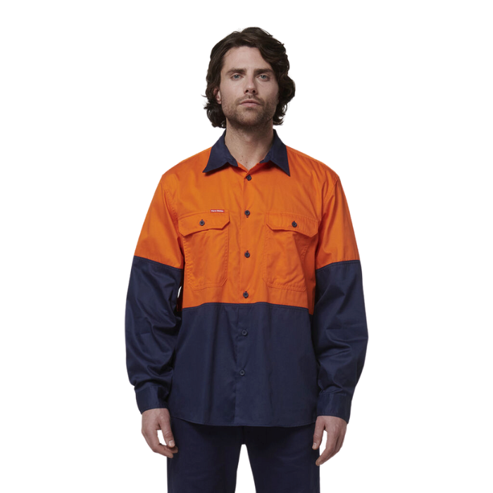 HARD YAKKA Core Hi-Vis 2 Tone Vented Cotton Long Sleeve Shirt