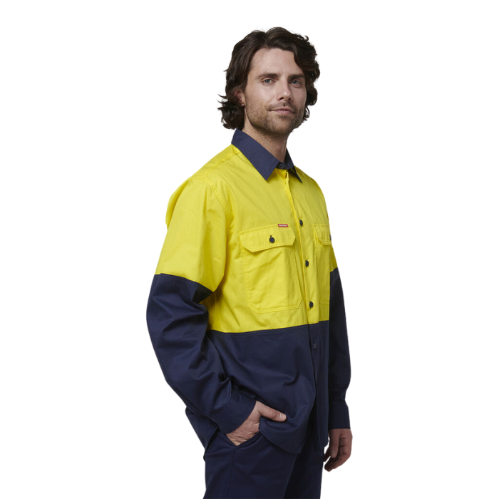 HARD YAKKA Core Hi-Vis 2 Tone Vented Cotton Long Sleeve Shirt