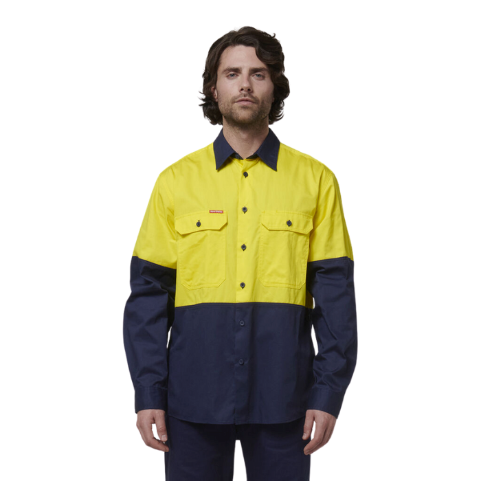 HARD YAKKA Core Hi-Vis 2 Tone Vented Cotton Long Sleeve Shirt