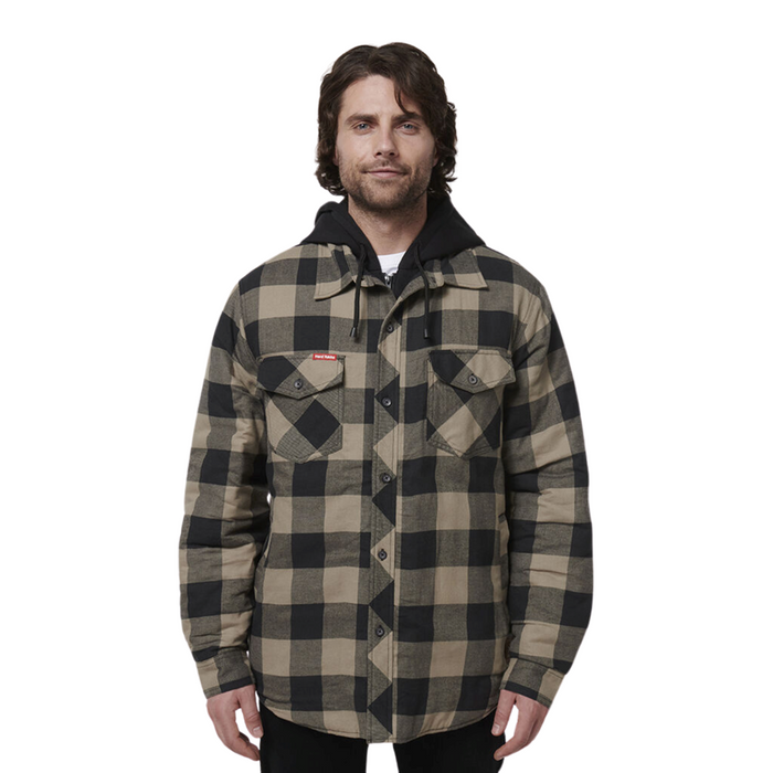 HARD YAKKA Quilted Flannel Hooded Shacket