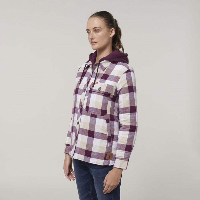 HARD YAKKA Women's Quilted Flannel Hooded Shacket