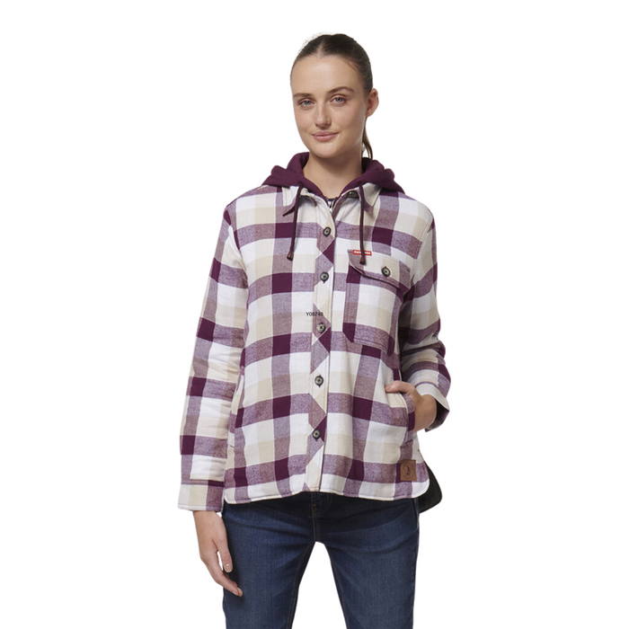 HARD YAKKA Women's Quilted Flannel Hooded Shacket