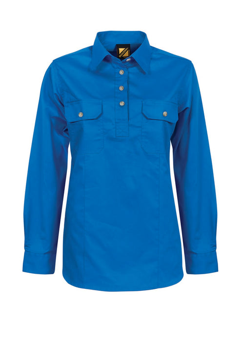 WORKCRAFT Ladies Closed Front Long Sleeve Shirt - BLUE