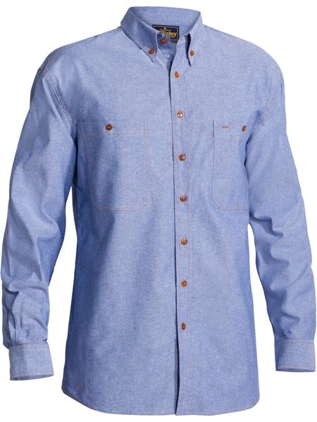 BISLEY B76407 Long Sleeve Cotton Shirt - CHAMBRAY BLUE