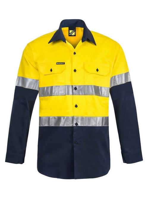 WORKCRAFT HiVis Cotton Long Sleev Shirt Tape