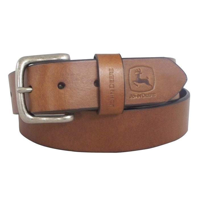 JOHN DEERE Oil Tan Bridle Leather Belt - Dull Nickel Finish
