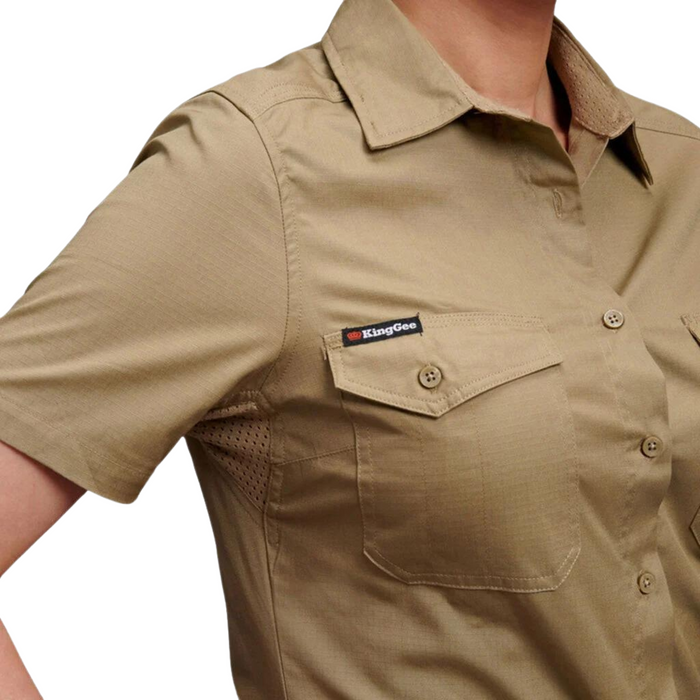 KING GEE Women's Workcool 2 Lightweight SS Shirt - KHAKI