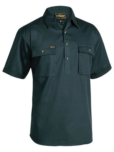 BISLEY Closed Front Short Sleeve Cotton Drill Shirt