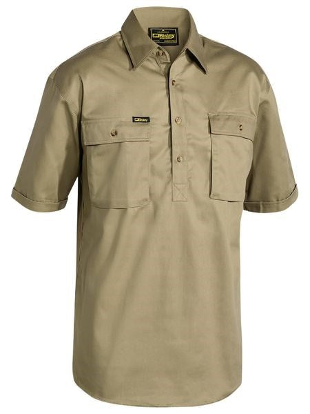 BISLEY Closed Front Short Sleeve Cotton Drill Shirt