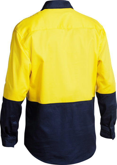 BISLEY Closed Front HiVis Drill Shirt L/Sleeve