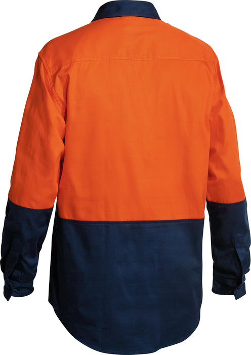 BISLEY Closed Front HiVis Drill Shirt L/Sleeve