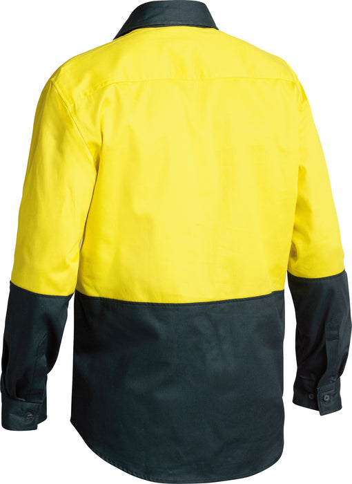 BISLEY Closed Front HiVis Drill Shirt L/Sleeve