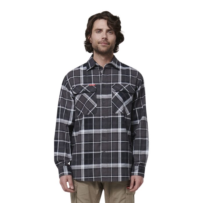 HARD YAKKA Long Sleeve Check Flannel - Charcoal