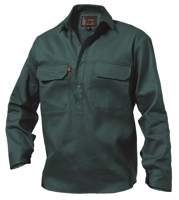 KING GEE Closed Front Drill Long Sleeve Shirt