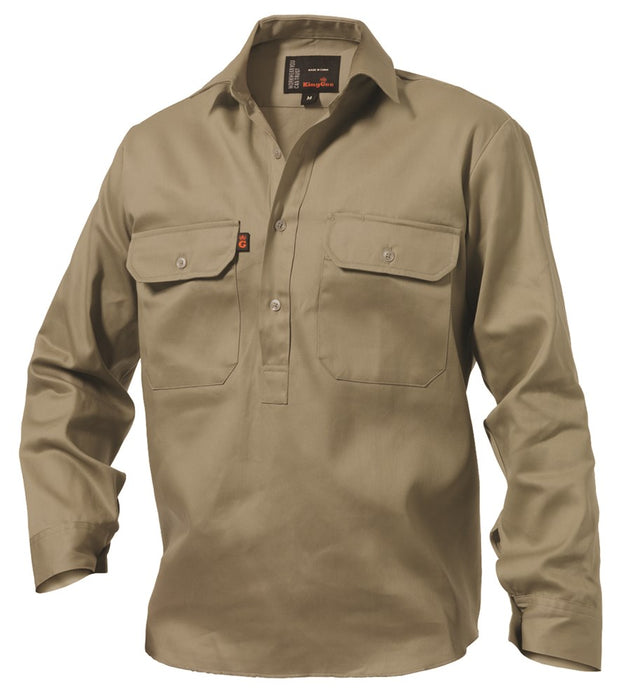 KING GEE Closed Front Drill Long Sleeve Shirt