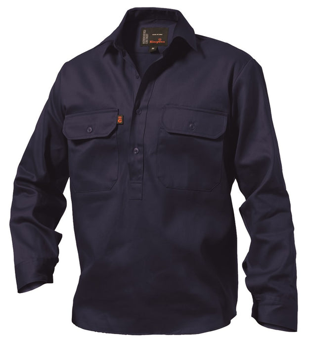 KING GEE Closed Front Drill Long Sleeve Shirt