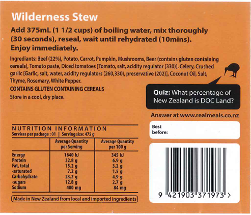 REAL MEALS Wilderness Stew 100g