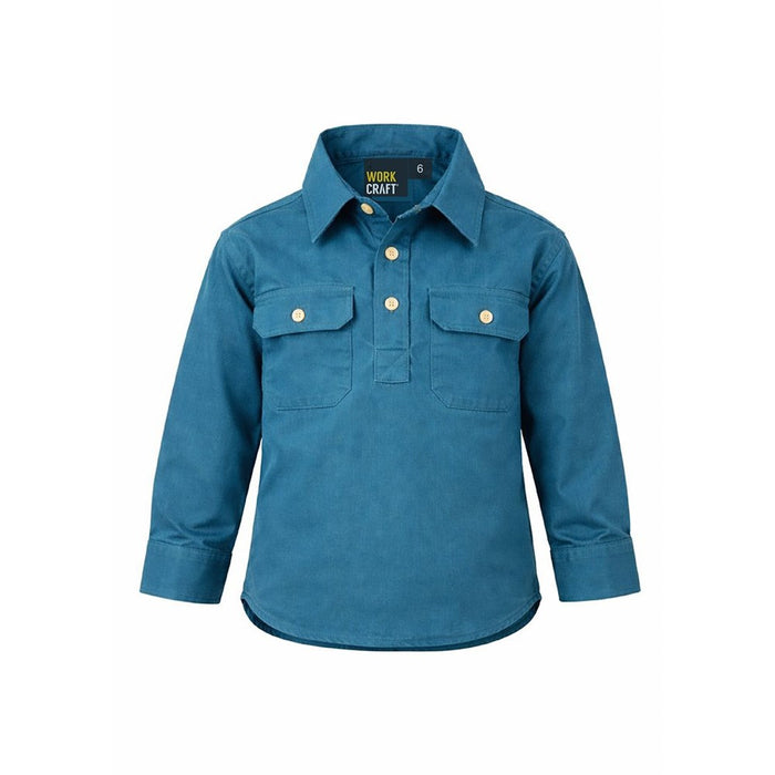 WORKCRAFT Kids Half Placket Long Sleeve Shirt