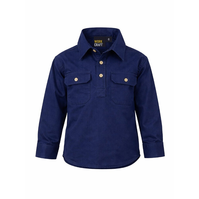 WORKCRAFT Kids Half Placket Long Sleeve Shirt