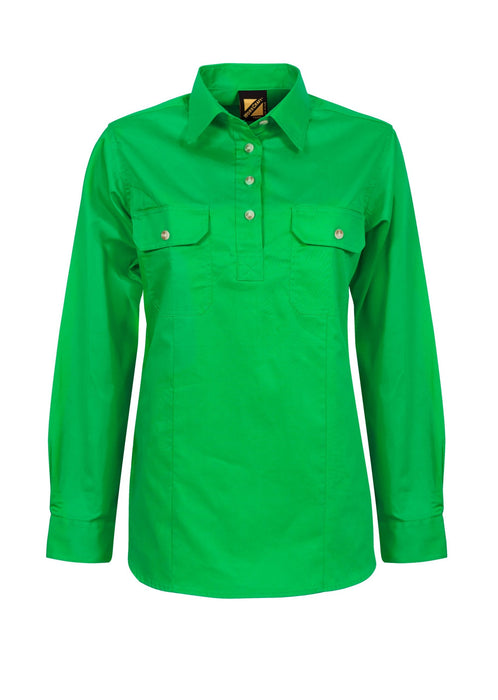 WORKCRAFT Ladies Closed Front Long Sleeve Shirt - GREEN