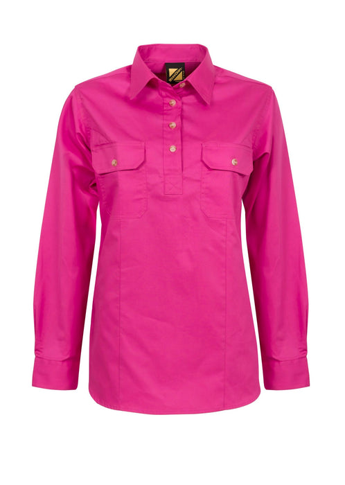 WORKCRAFT Ladies Closed Front Long Sleeve Shirt - PINK