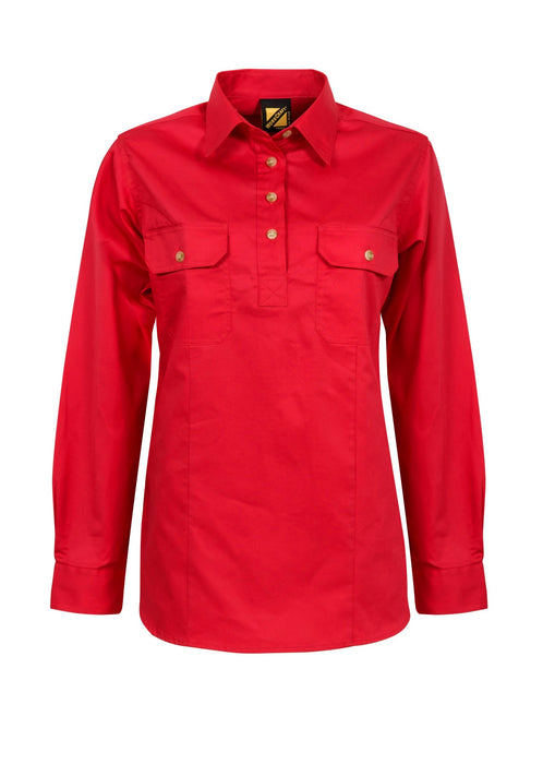 WORKCRAFT Ladies Closed Front Long Sleeve Shirt - RED