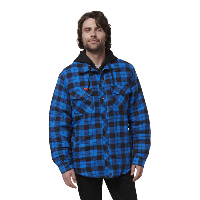 HARD YAKKA Quilted Flannel Hooded Shacket - Oceanic