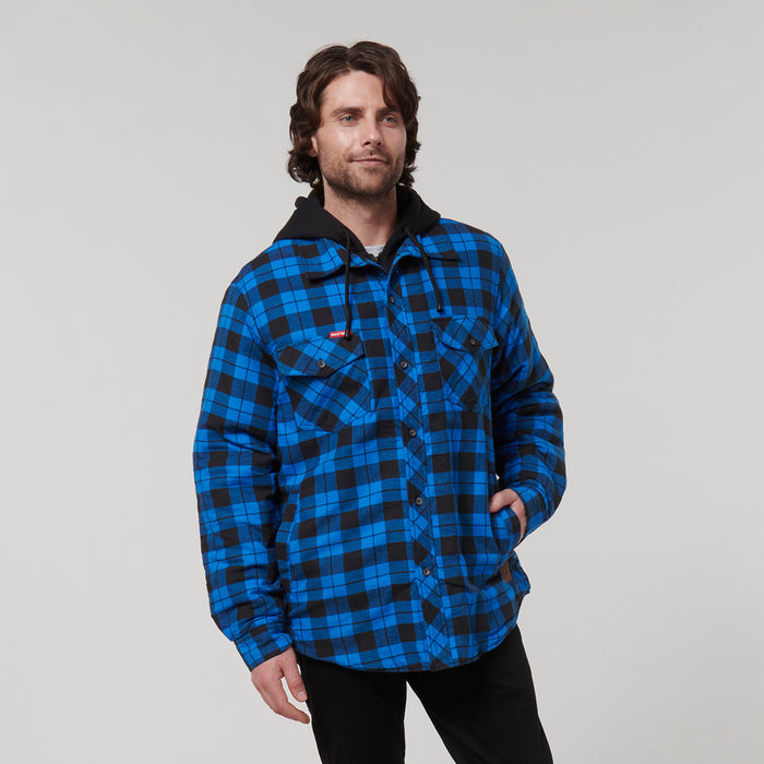 HARD YAKKA Quilted Flannel Hooded Shacket