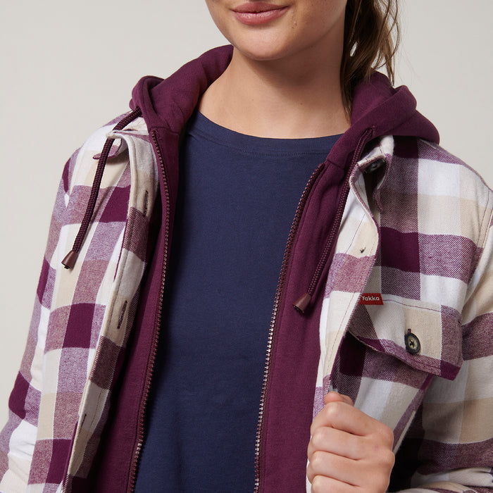 HARD YAKKA Women's Quilted Flannel Hooded Shacket