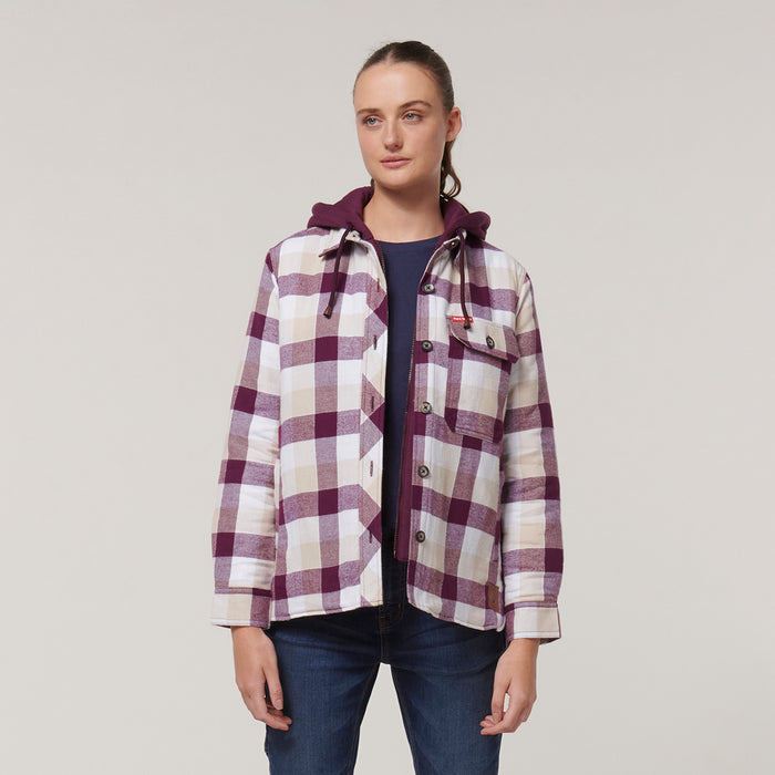 HARD YAKKA Women's Quilted Flannel Hooded Shacket