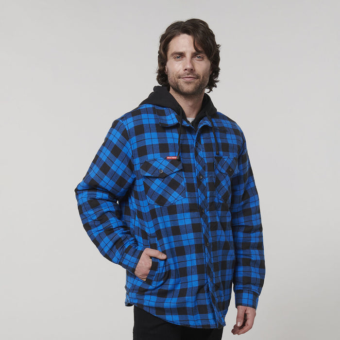 HARD YAKKA Quilted Flannel Hooded Shacket - Oceanic