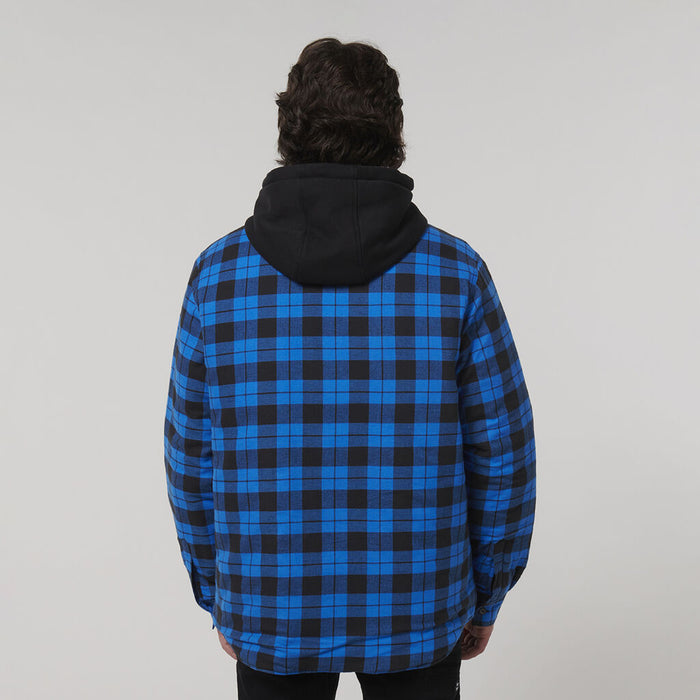 HARD YAKKA Quilted Flannel Hooded Shacket - Oceanic